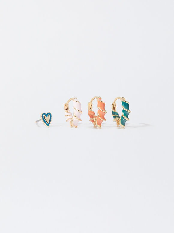 Set Of Enamel Earrings, Multicolor, hi-res