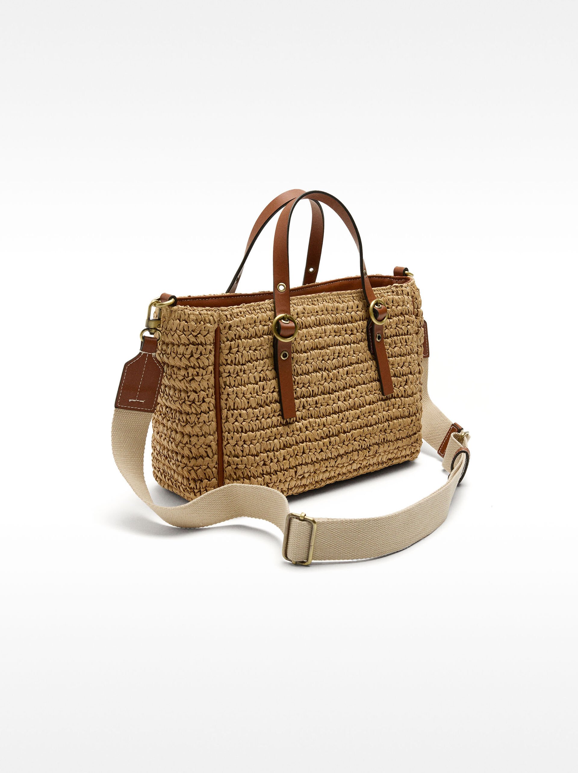 Borsa tote effetto paglia con tracolla image number 2.0