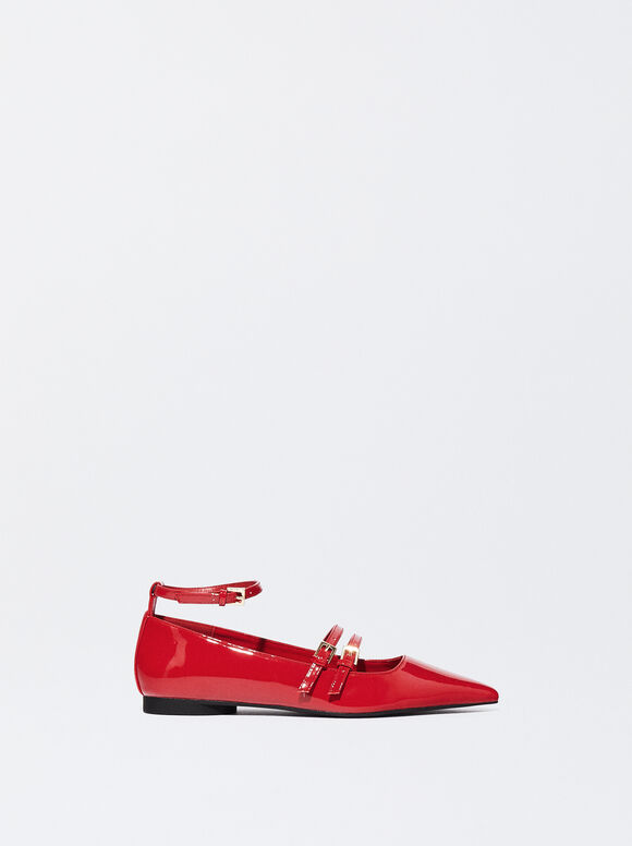 Patent Faux Ballerina With Pointed Toe, Red, hi-res