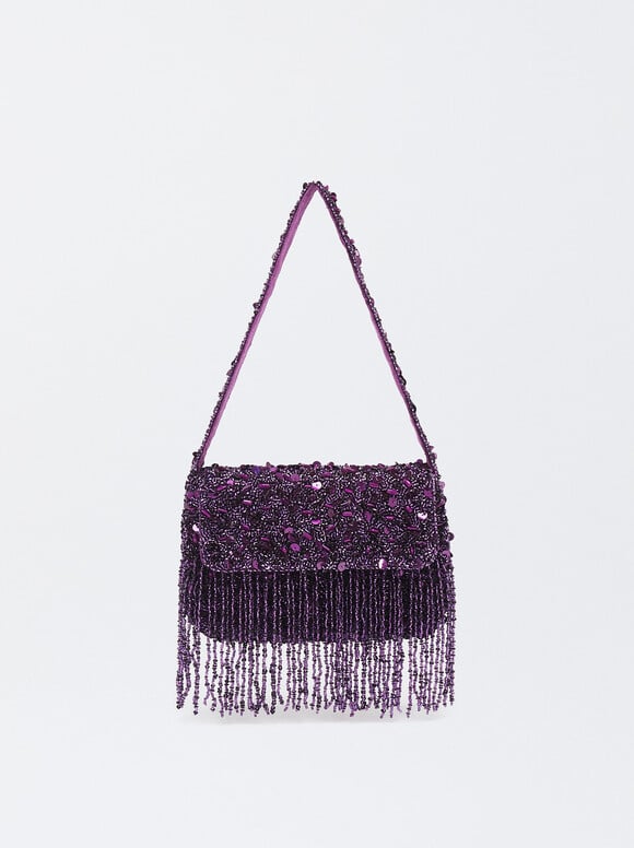Handbag With Beads, Purple, hi-res
