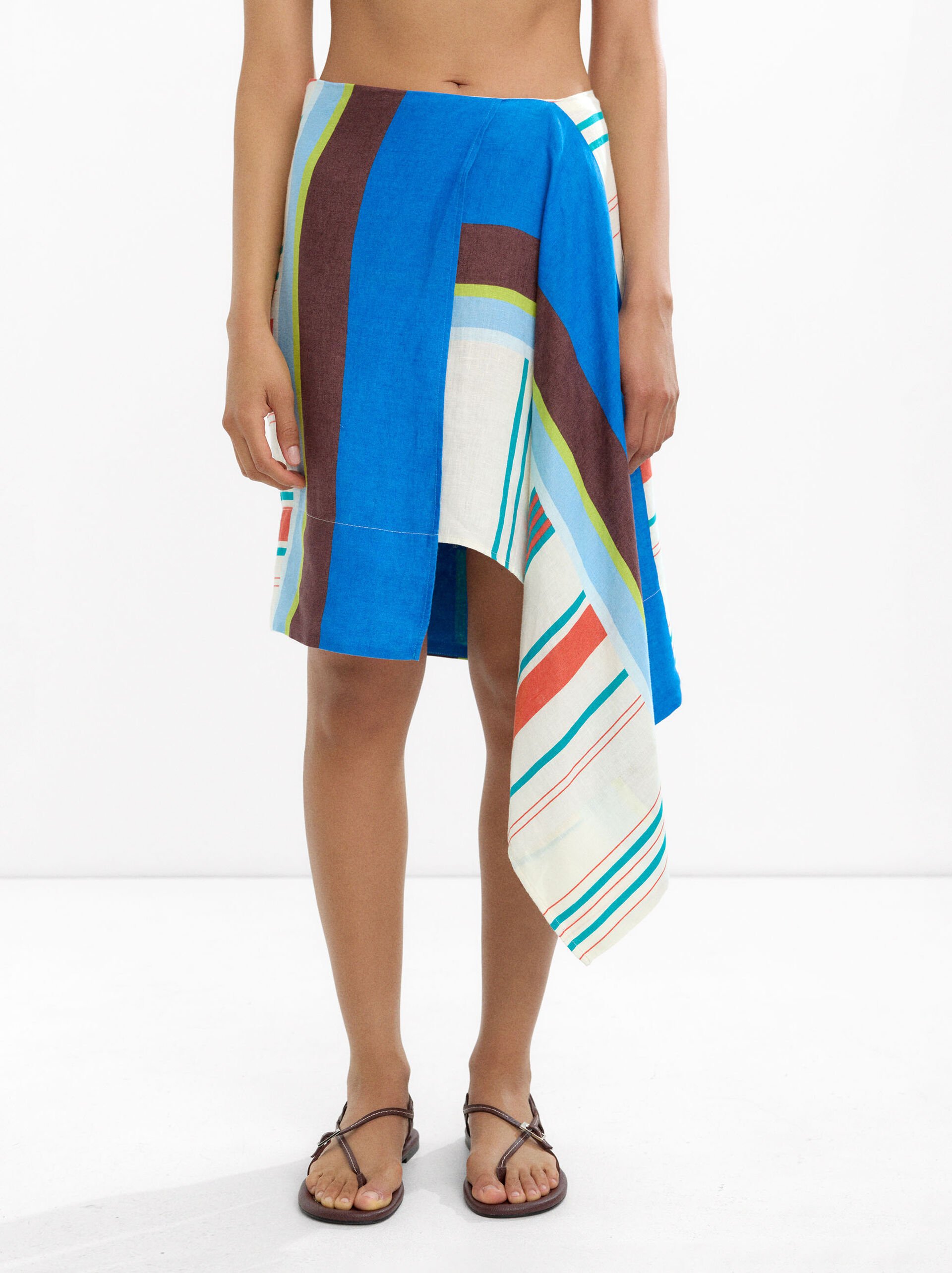 Contrast midi skirt 100% linen image number 1.0