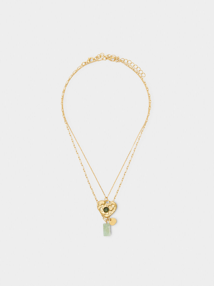 Set of necklaces with heart pendant and stone