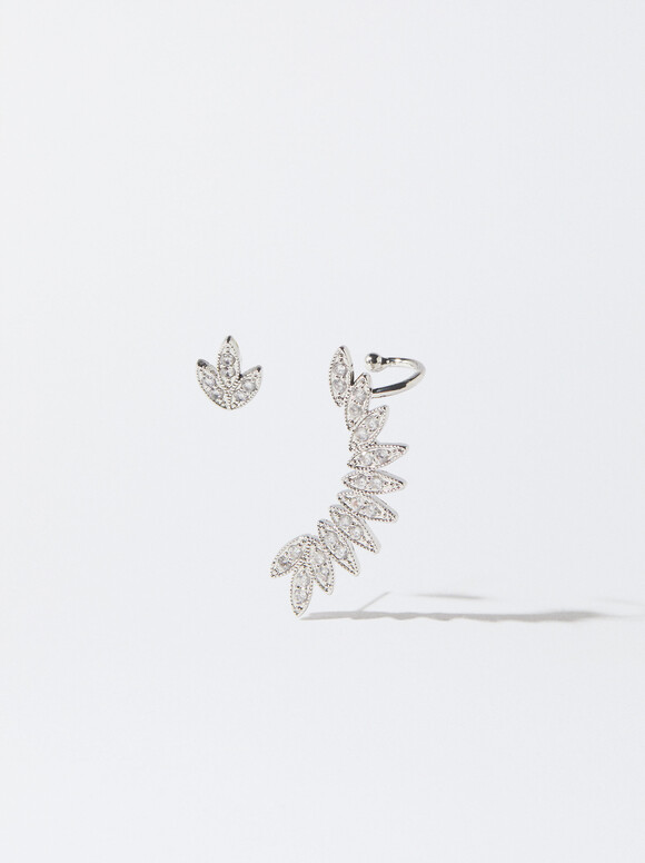 Ear Cuff With Cubic Zirconia, Silver, hi-res