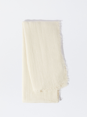 Pashmina With Frayed Detailing, Ecru, hi-res