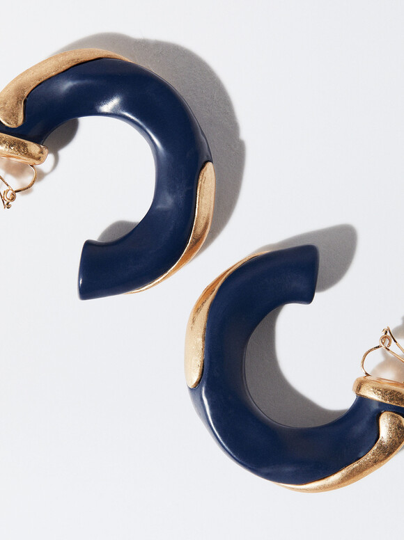 Hoop Earrings With Resin, Blue, hi-res