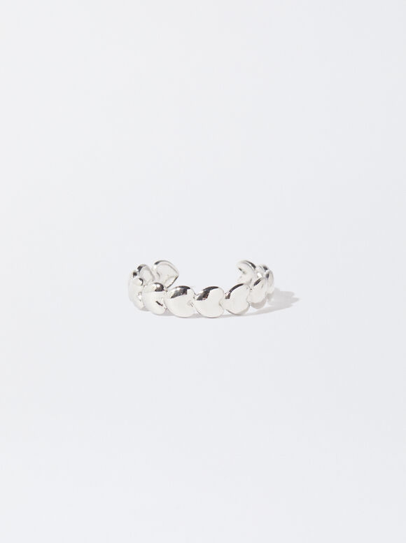 Stainless Steel Ring With Hearts, Silver, hi-res