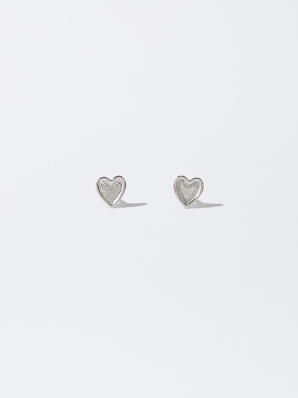 925 Silver Heart Studs, Silver, hi-res