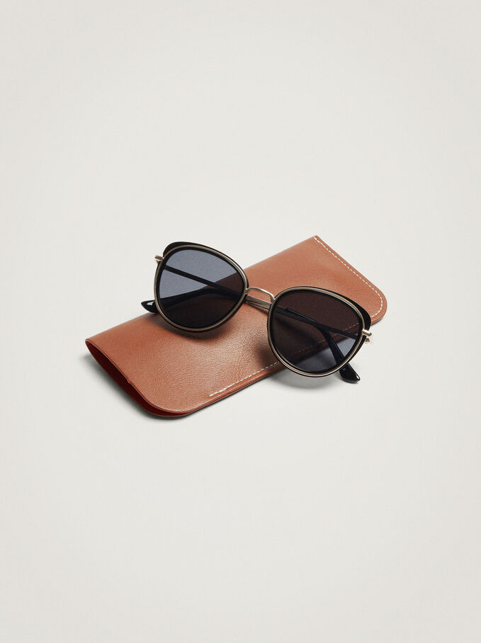 Round Metallic Sunglasses , Brown, hi-res