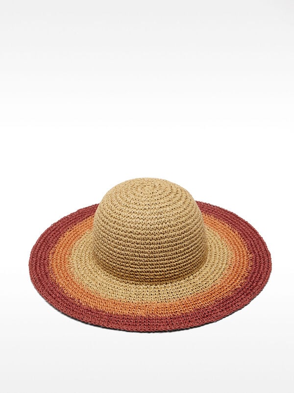 Multicolored straw-effect hat