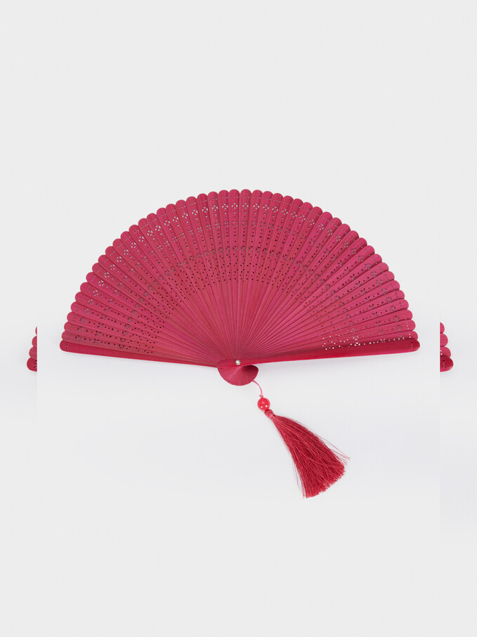 Perforated Fan With Tassel, Pink, hi-res