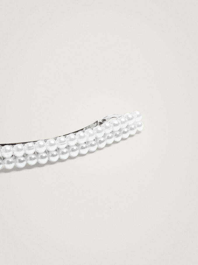 Hair Clip With Pearls, Beige, hi-res