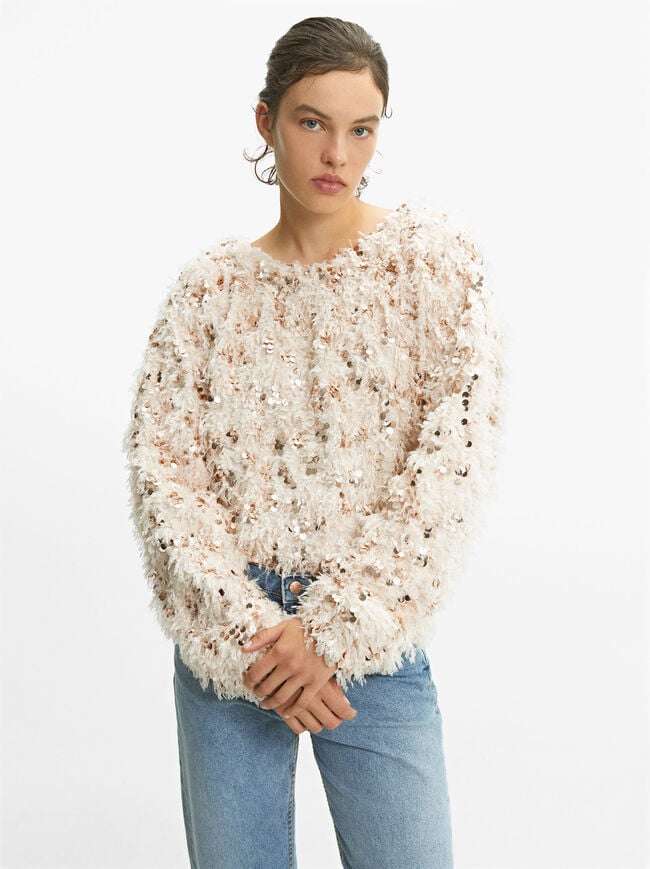 Feather Effect Sweater With Sequins image number 1.0