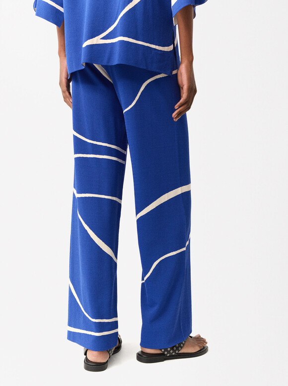 Pantalon En Maille Jacquard, Bleu, hi-res