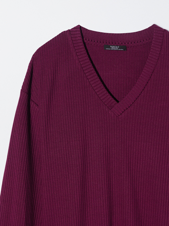  V-Neck Sweater, Purple, hi-res