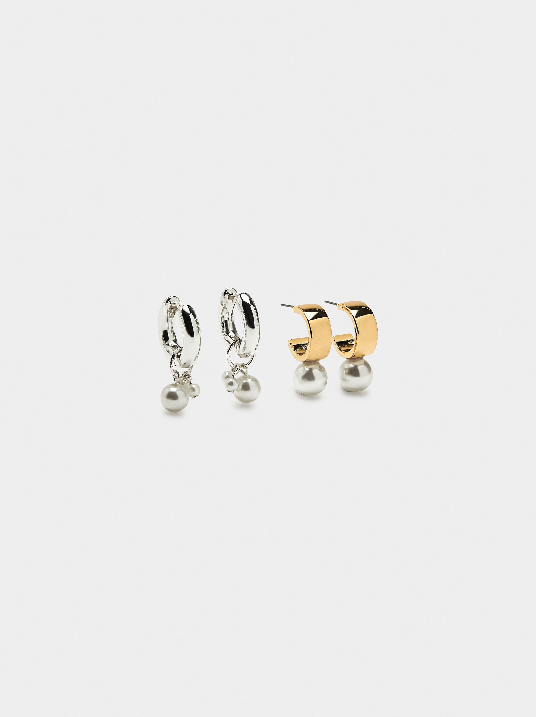 Set of hoop earrings with pearls and crystals image number 0.0