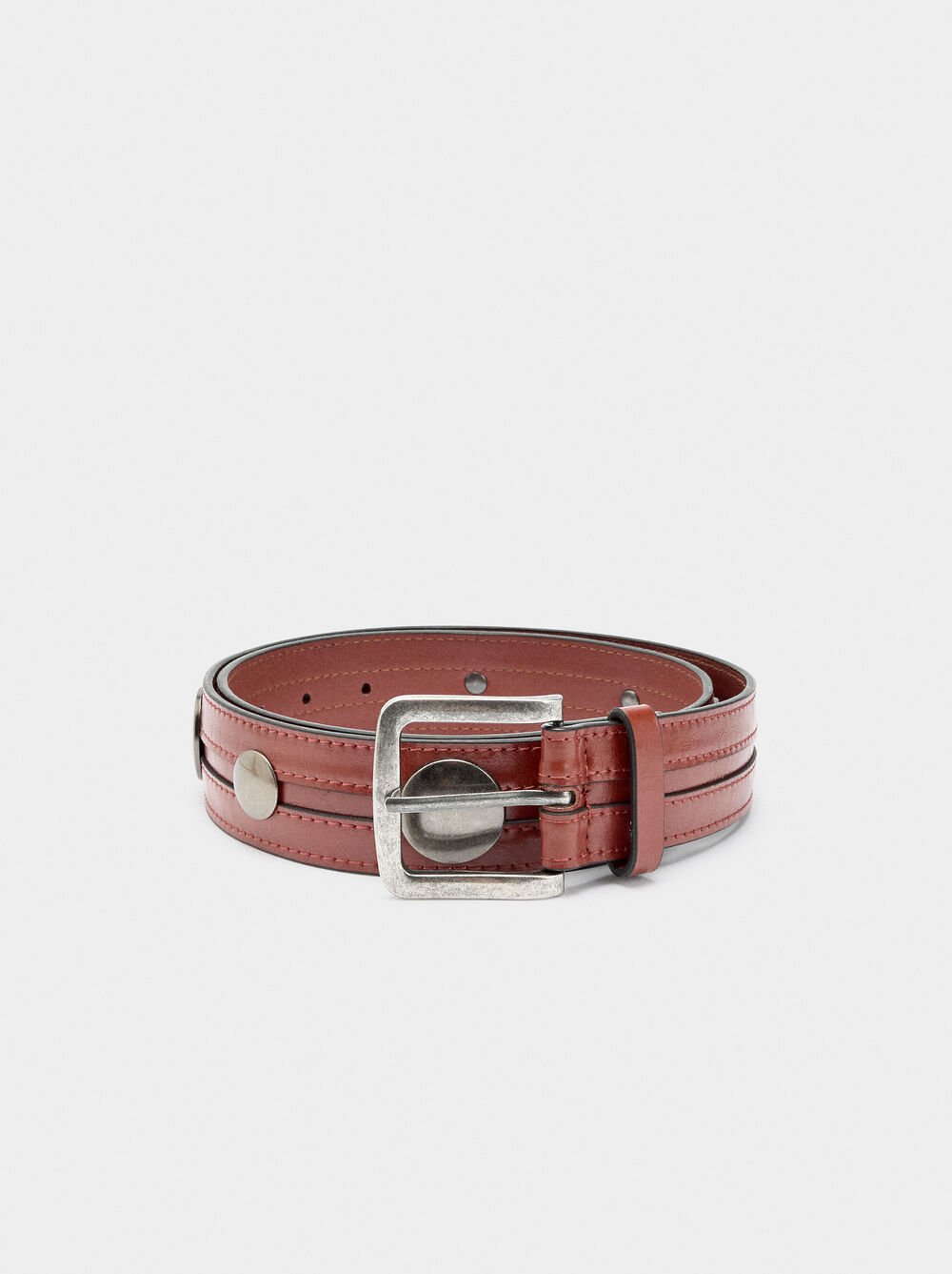 Belt with studs and topstitching