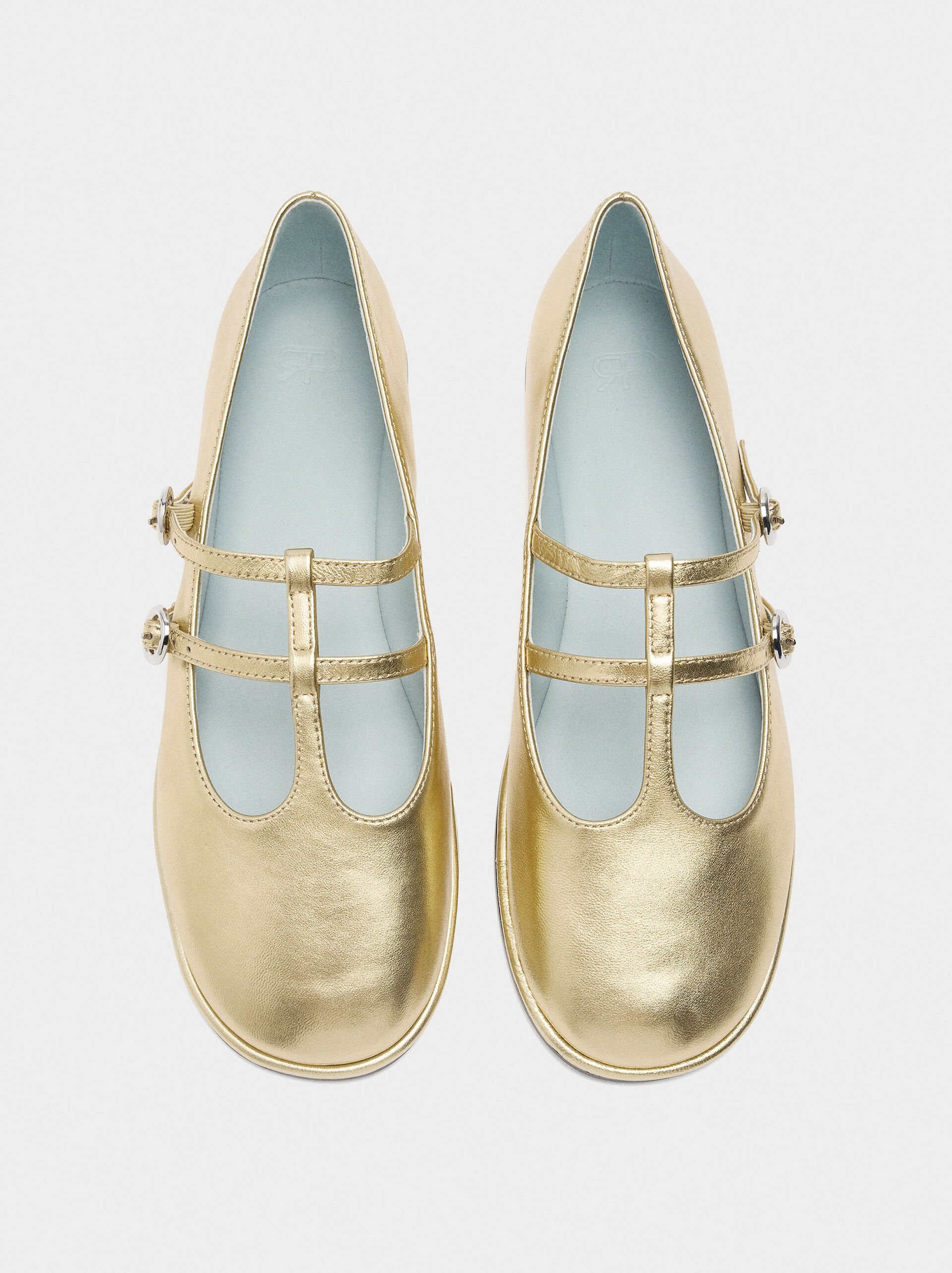 Flat leather shoes with double T-bar image number 0.0