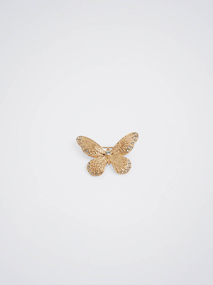 Butterfly Brooch, Golden, hi-res
