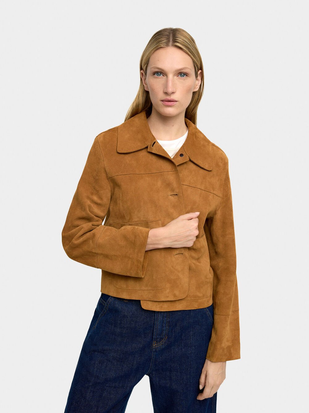 Leather jacket with buttons