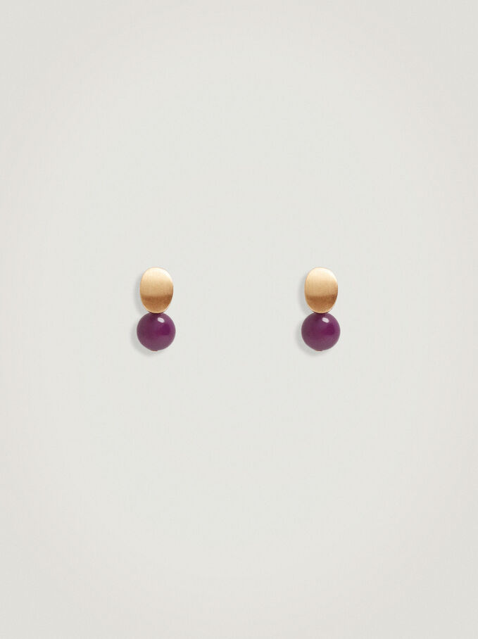 Short Beads Earrings, Purple, hi-res