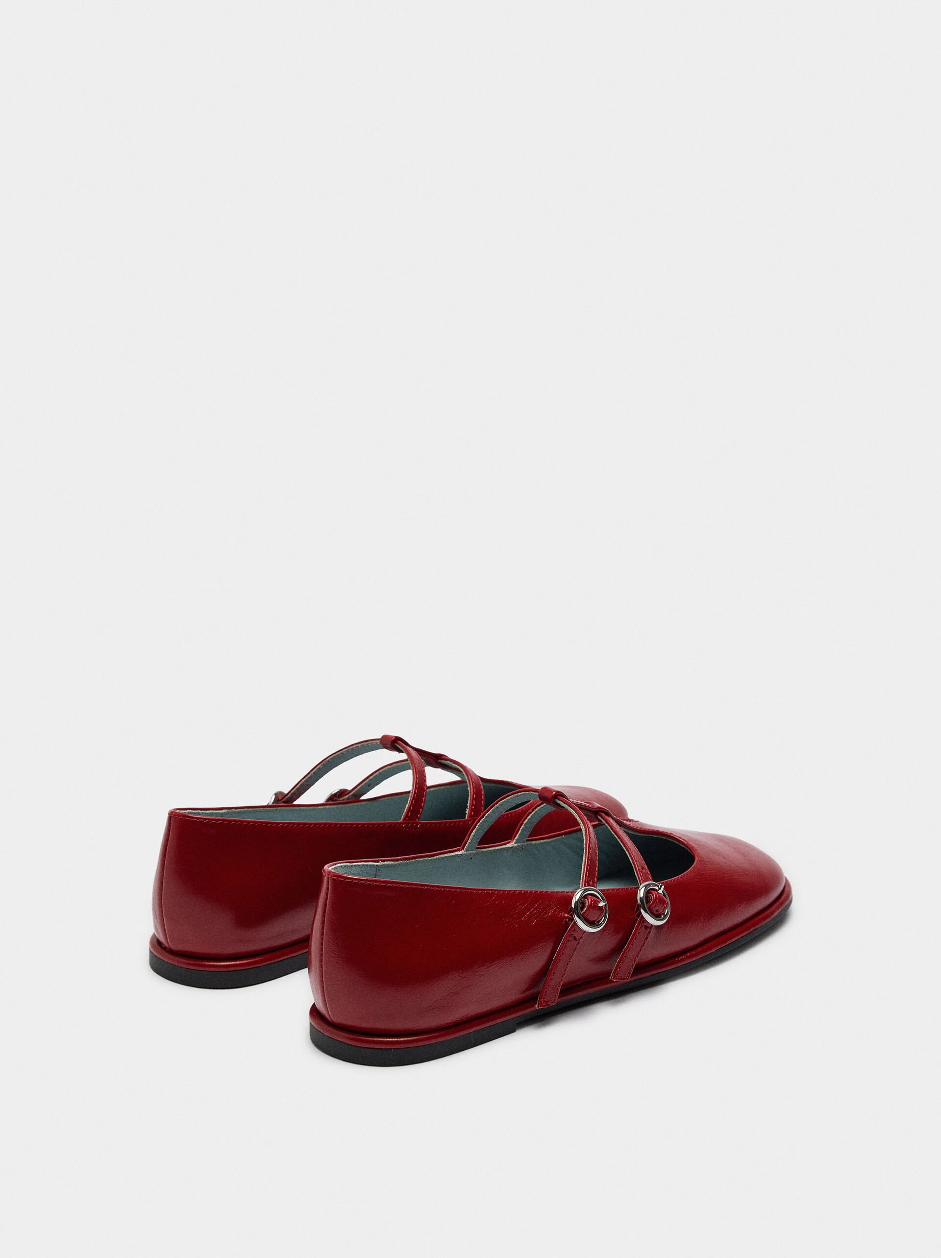 Flat leather shoes with double T-bar image number 4.0