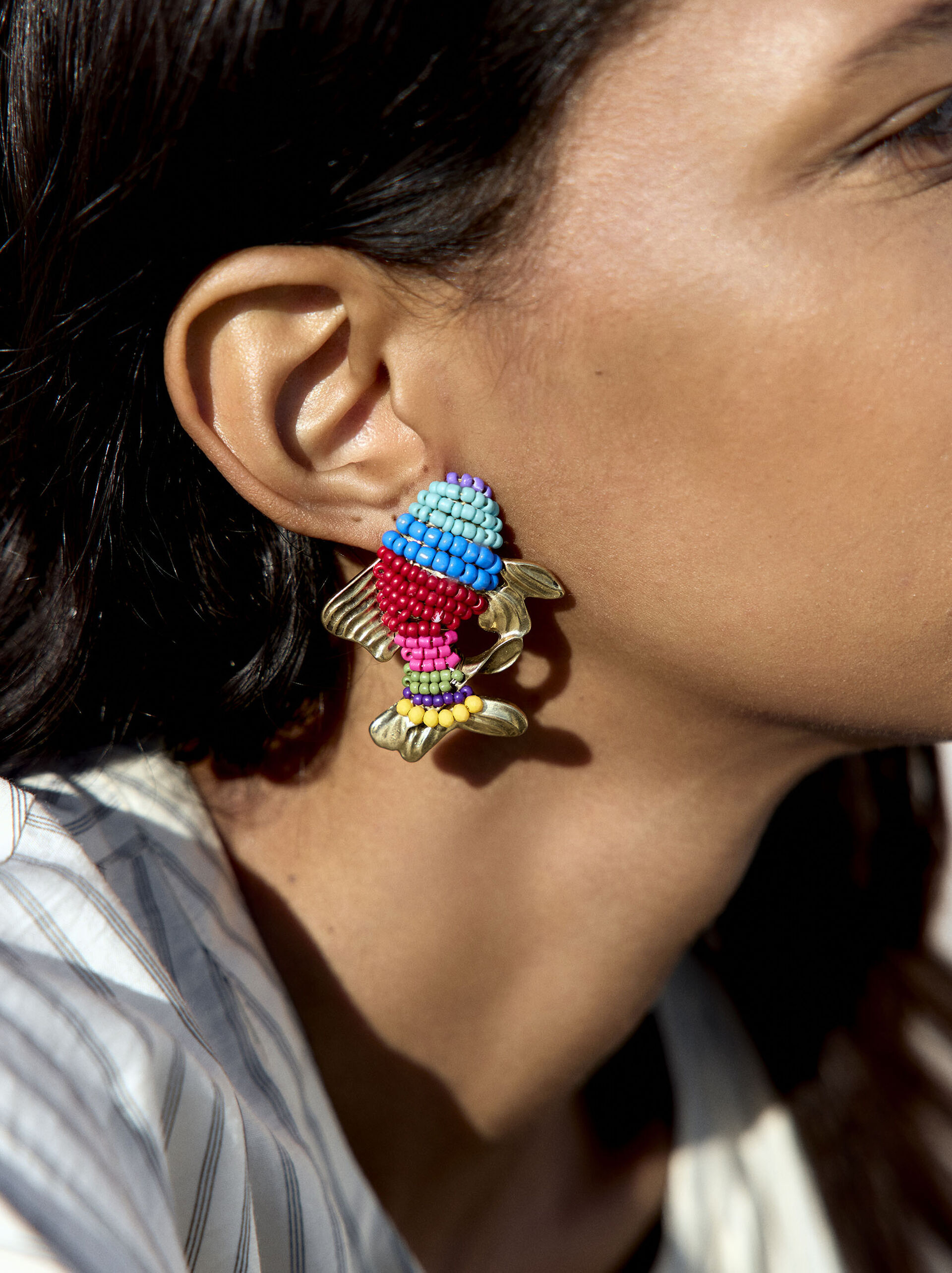 Fish earrings with multicolor beads image number 0.0