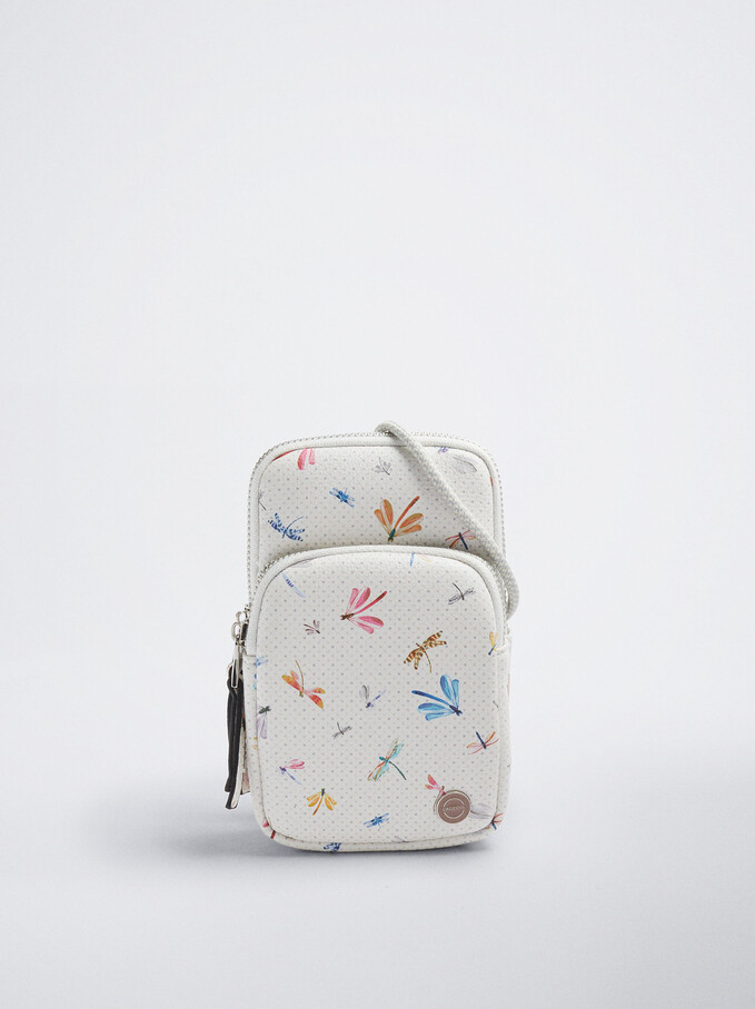 Bolso Porta Móvil Estampado Libélula, Crudo, hi-res