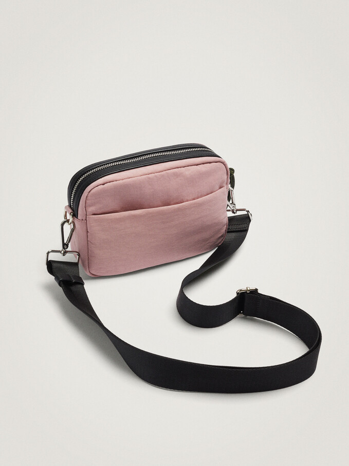Nylon Crossbody Bag With Outer Pocket, Pink, hi-res