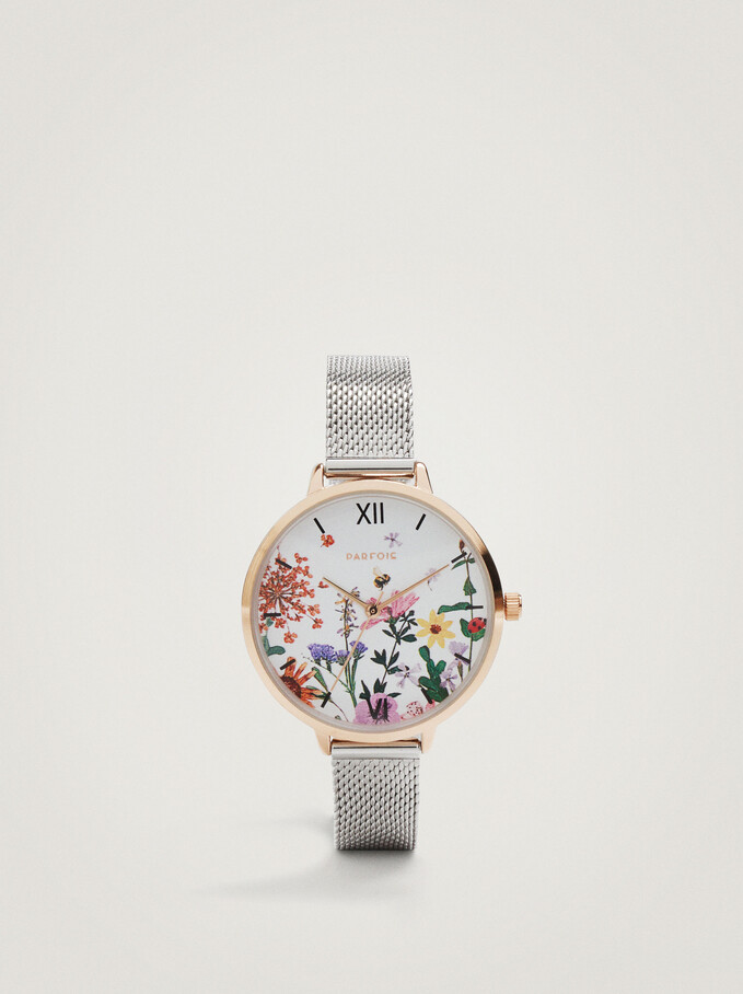 Flower Sphere Steel Bracelet Watch, Silver, hi-res