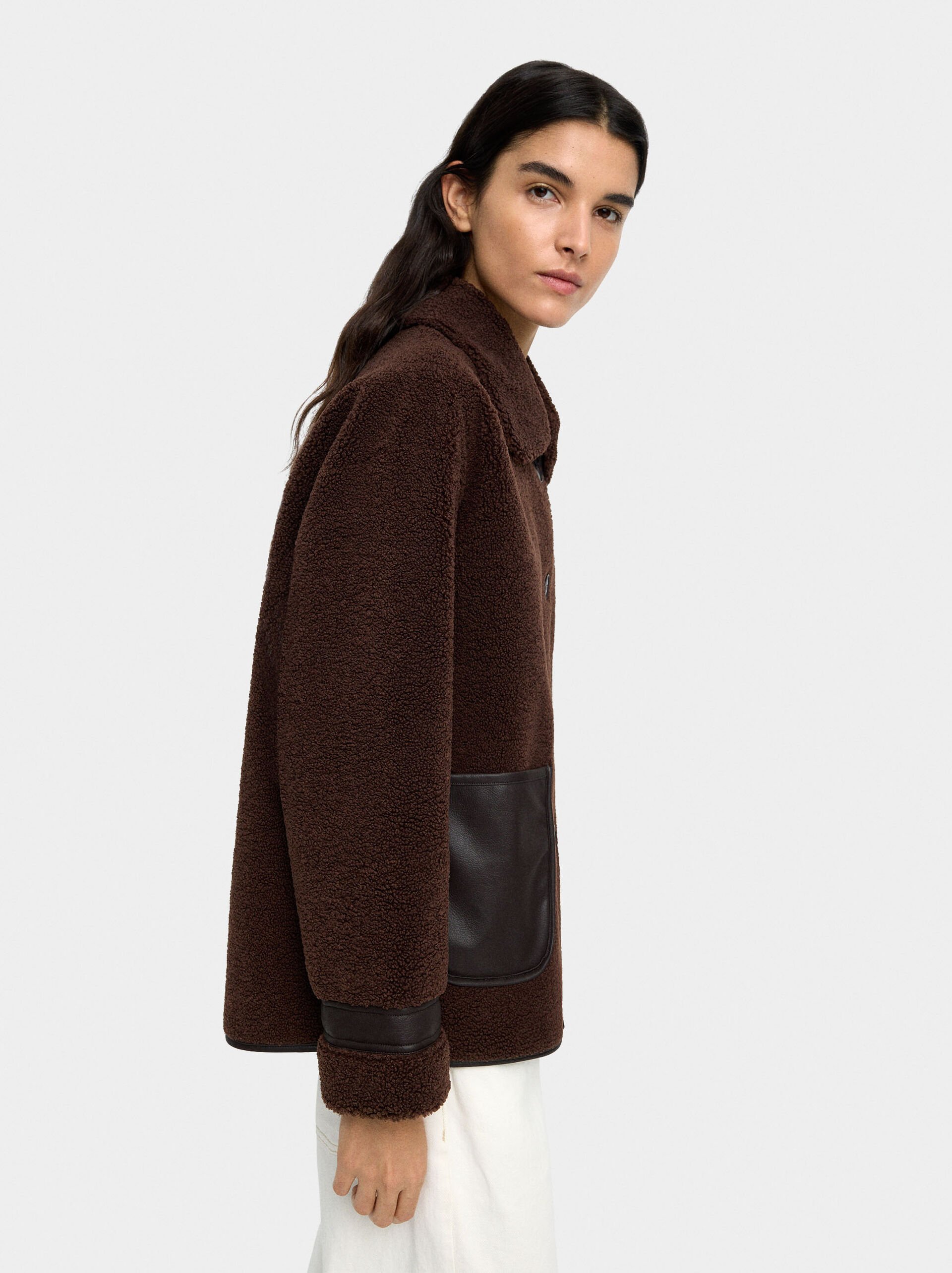 Jacket with sherpa effect and texture contrast image number 3.0