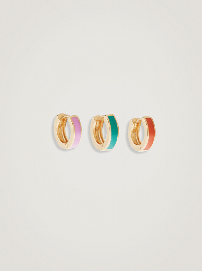 Set Of Hoop Earrings With Enamel, Multicolor, hi-res