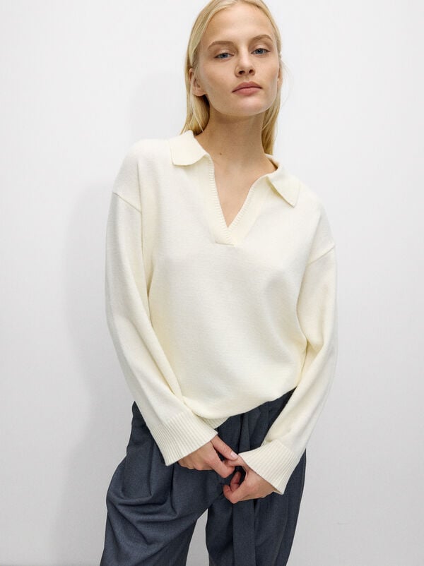 Wool sweater with a V-neck