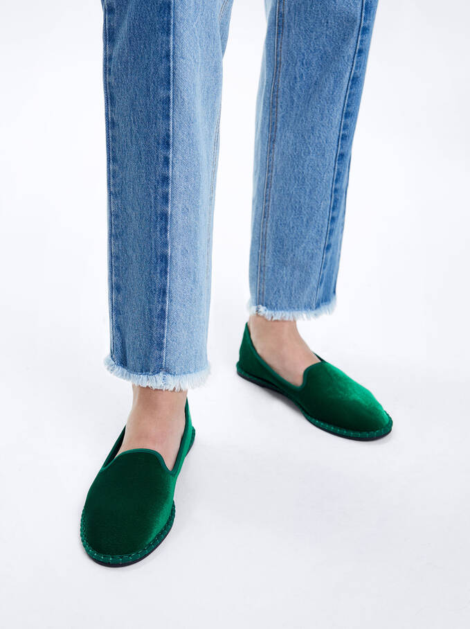 Velvet Slippers, Green, hi-res