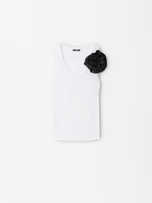 T-Shirt With Flower, White, hi-res