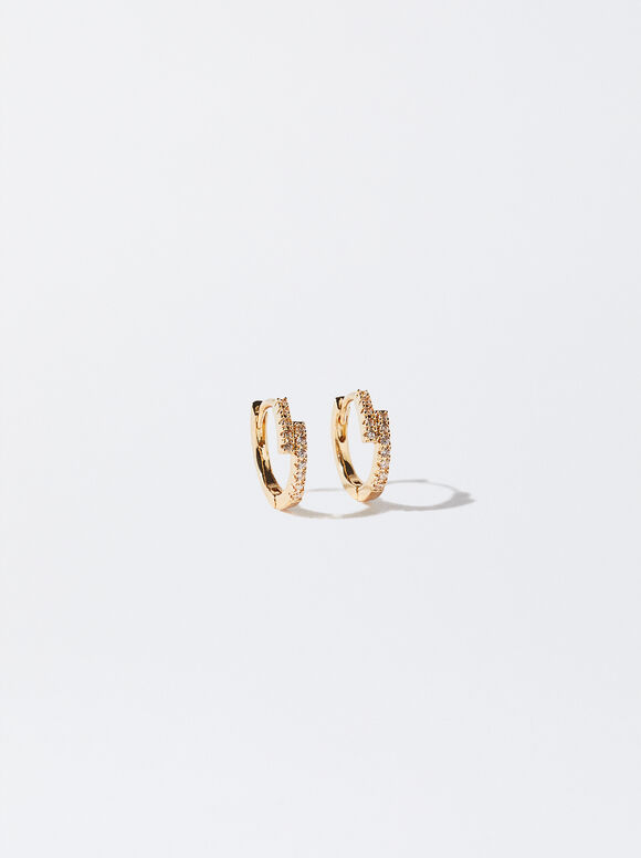 Gold-Toned Hoop Earrings With Cubic Zirconia, Golden, hi-res