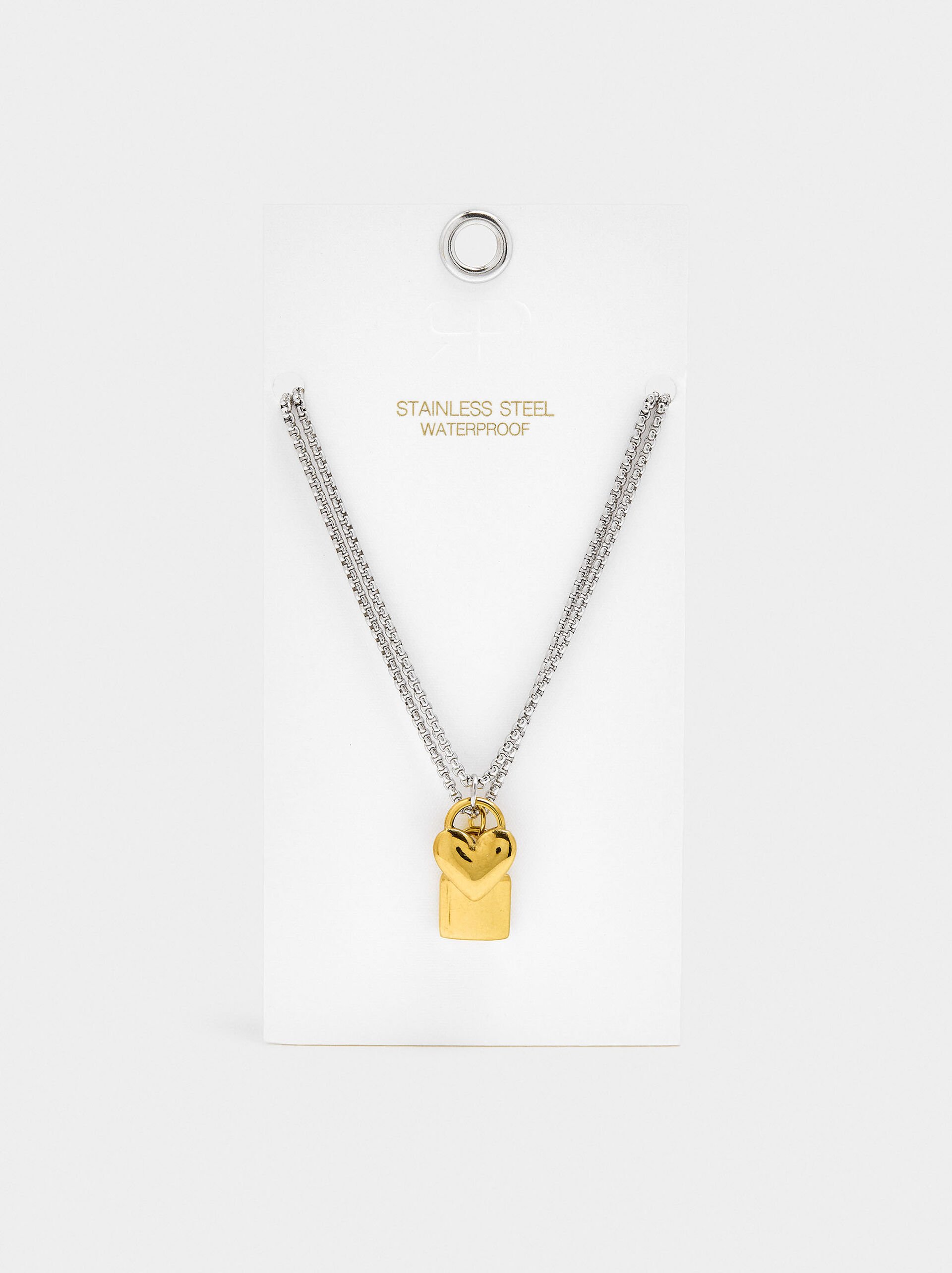 Set Halsketten Herz und Vorhängeschloss - Edelstahl image number 4.0