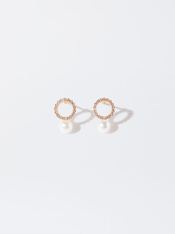 Goldohrringe Mit Perlen Und Kristallen, Golden, hi-res