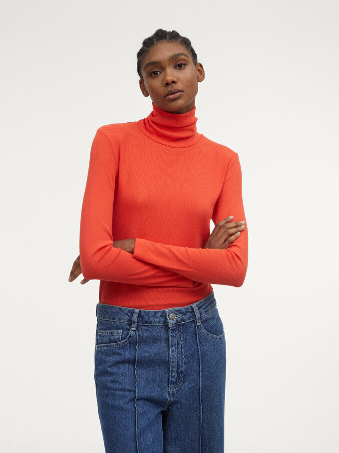 High Neck Sweater, Red, hi-res
