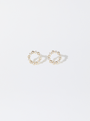 Gold-Toned Earrings With Cubic Zirconia, Golden, hi-res