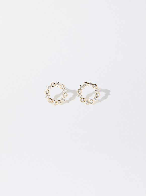 Gold-Toned Earrings With Cubic Zirconia, , hi-res