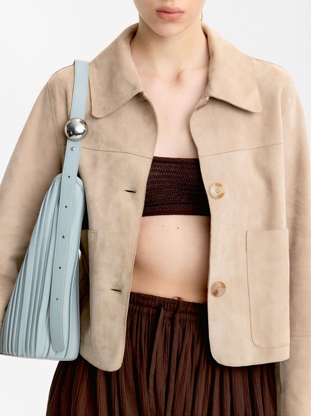Pleated shoulder bag with removable pouch