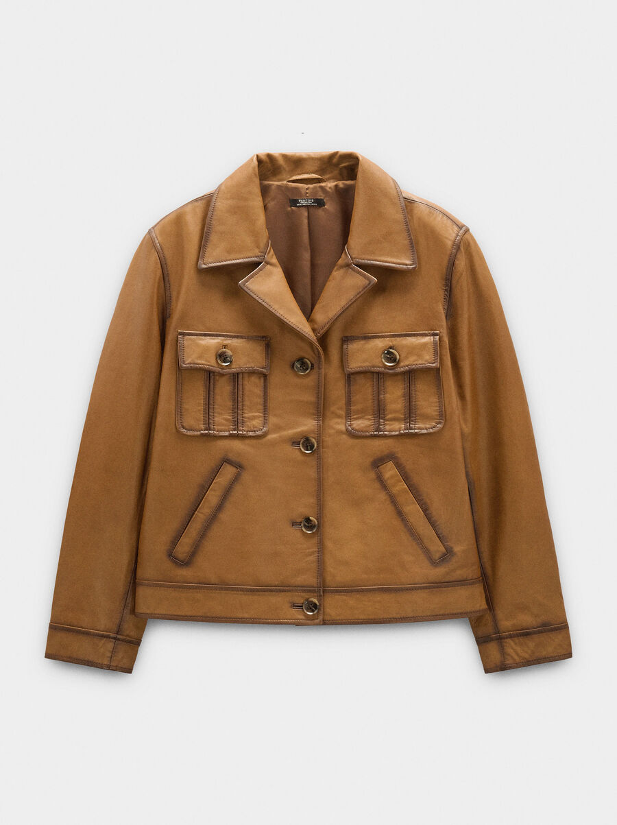 Leather jacket with marked topstitching