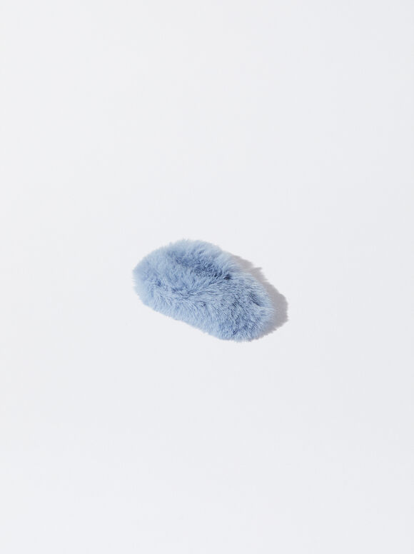Haarspange Mit Fell, Blau, hi-res