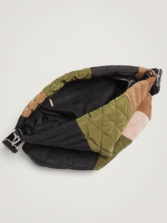 Quilted Nylon Shoulder Bag, Khaki, hi-res