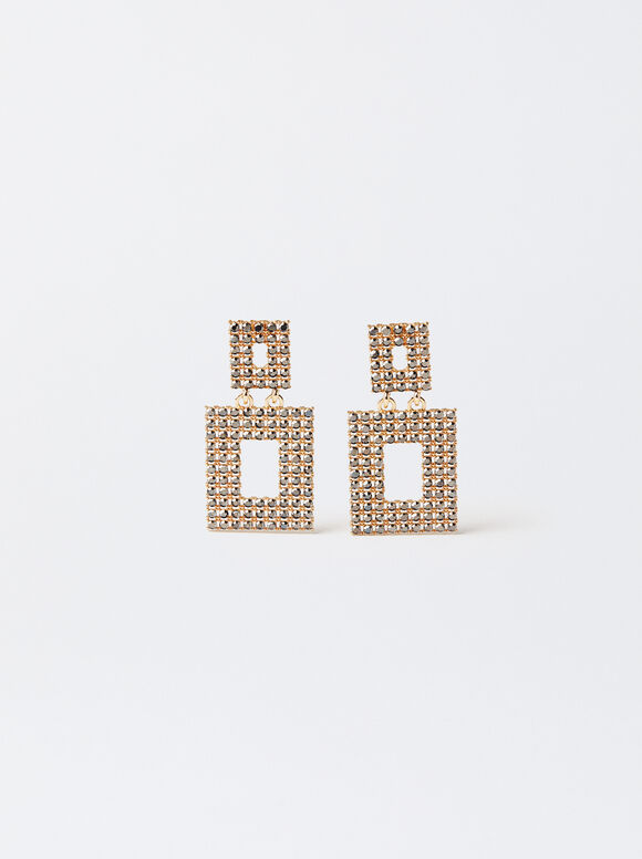 Medium Earrings With Crystals , Golden, hi-res