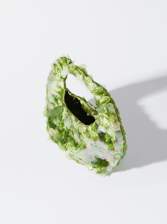 Party Handbag With Sequins, Green, hi-res