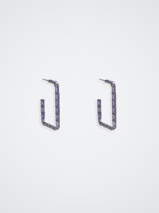 Hoop Earrings With Zirconia, Purple, hi-res