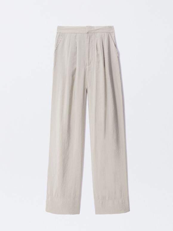 Online Exclusive - Straight Trousers With Pleats, Beige, hi-res