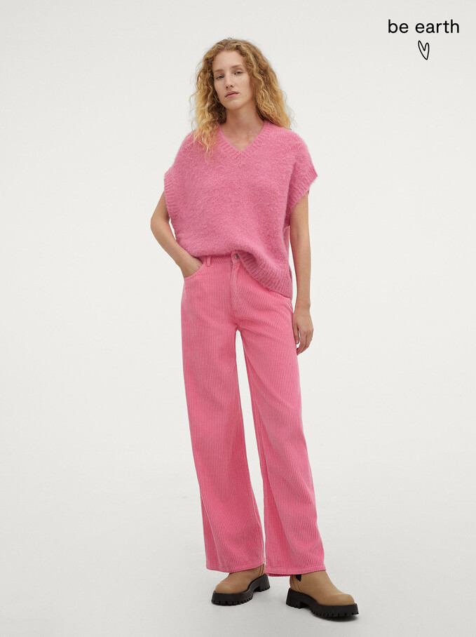 100% Cotton Straight Pants, Pink, hi-res