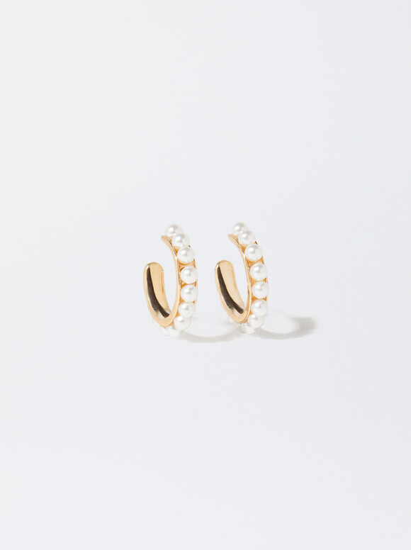 Golden Earrings With Pearls, Golden, hi-res